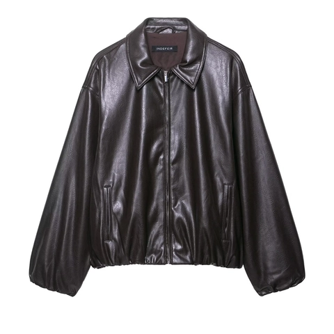 Giacca In Pelle PU Da Donna Vintage Rever Cerniera Oversize Manica Lunga Streetwear Cappotto Ecopelle