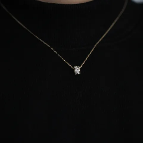 925 Sterling Silver Necklace With Cylinder Transshipment Bead Pendant Pave Zircon 14K Gold Plated Minimalist For Women
