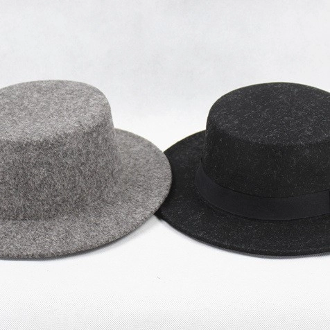 Cappello Paglietta Vintage Misto Lana Feltro Tesa Larga Cupola Piatta Stile Retrò Per Uomini E Donne Decorazione A Nastro