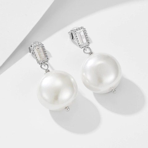 Orecchini A Goccia Con Künstliche Perle E Perno In Argento Sterling 925 Zircone Rettangolare Stile Retrò Francese Elegante