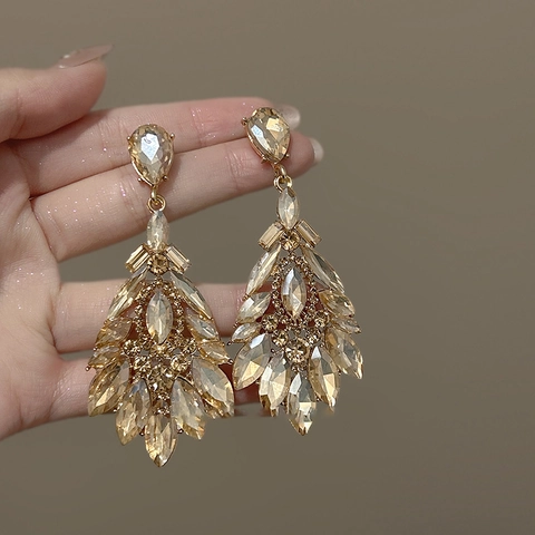 Orecchini Pendenti Di Lusso A Goccia D'acqua Con Strass E Perno In Argento Gioielli In Stile Retro Di Palazzo Per Donna