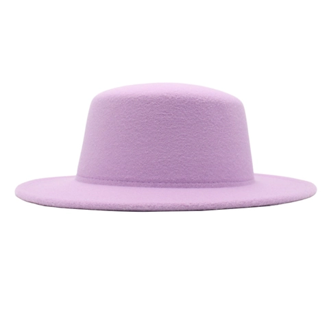 Flat Top Boater Hat Wide Brim Wool Felt French Style Elegant Vintage Fedora For Women And Men Solid Color Fashion