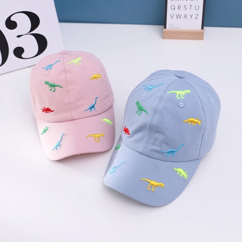 Berretto da Baseball per Bambini con Ricamo a Dinosauro in Cartone Animato Cappello da Sole Regolabile in Cotone per Bimbi