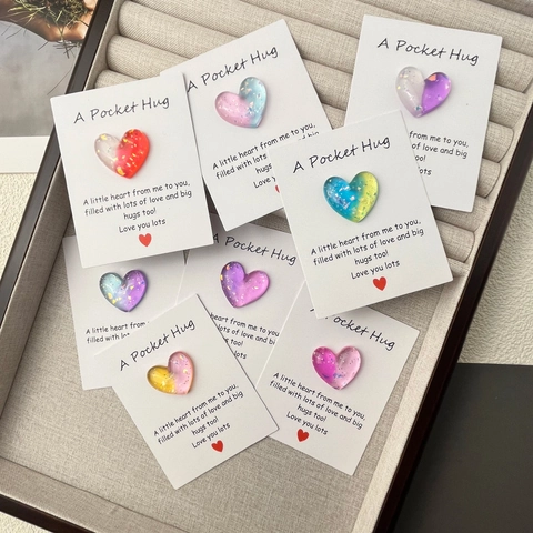 Pocket Hug Token Resin Heart Gradient Glitter With Greeting Card Thinking Of You Gift Souvenir