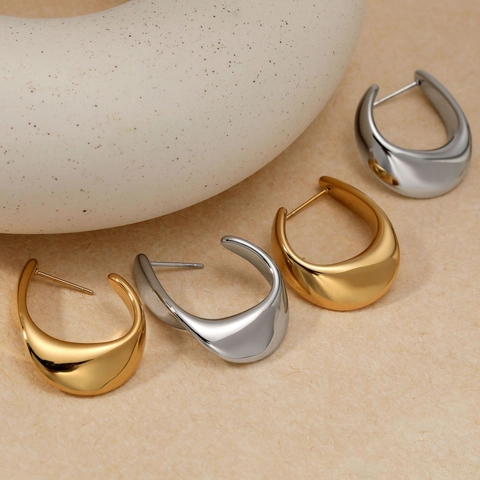 Stainless Steel Irregular Geometric Hoop Earrings Women Minimalist Chunky C Shaped PVD Gold Plated Hypoallergenic Non Fading
