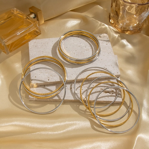 Minimalistische Stapelbare Armringen 304 Roestvrij Staal Waterdicht Hypoallergeen Geometrische Ronde Armbanden Voor Dames