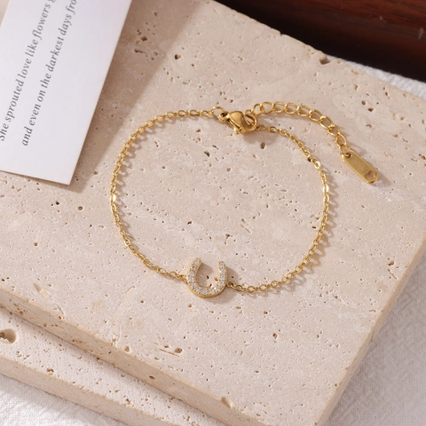 Bracciale Con Pendente A Ferro Di Cavallo Acciaio Inossidabile Zirconia Gioielli Minimalisti Per Donna