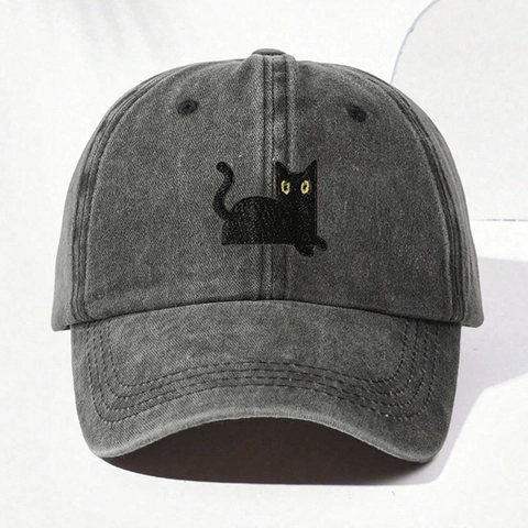 Cappello Da Baseball Consistenza Cotone Lavato Ricamo Gatto Nero Cappello Da Sole Retro Casual Allaperto Novità