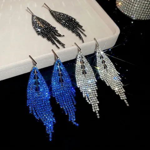 Orecchini Pendenti Nappa Triangolo Geometrico Strass Con Perno In Argento Rame Gioielli Di Lusso Da Donna