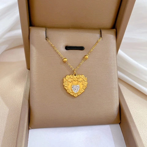 Titanstahl Herz Anhänger Halskette Gold Plattiert MOM Schriftzug Rheinstein Minimalistische Schlüsselbein Kette Schmuck