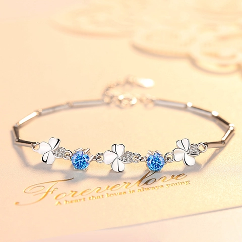 Bracciale Quadrifoglio Foglia Argento Sterling 925 Zirconia Catena Regolabile Elegante Stile Coreano Donna