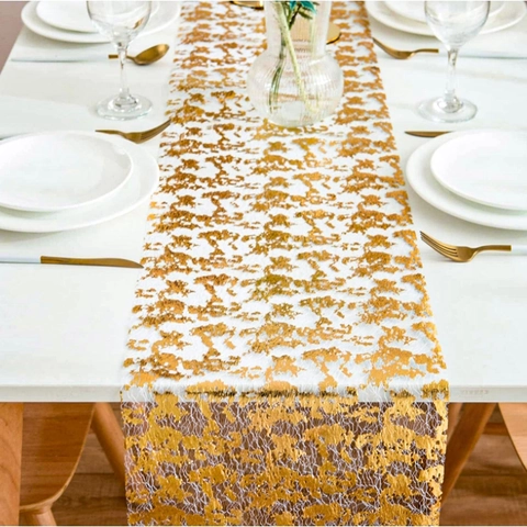 Gold Foil Mesh Disposable Table Runner And Placemats Bronzing Polyester For Christmas Wedding Party Decoration