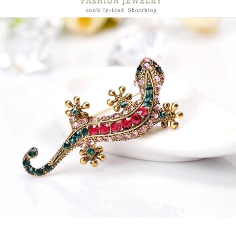 Spilla Lucertola Gecko Lega Strass Colorati Cristallo Forma Animale Luccicante Gioielli Retrò Regalo Per Donne