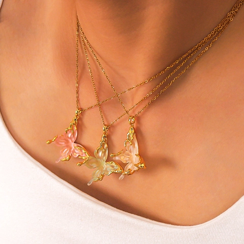 Collana Con Pendente A Farfalla Acciaio Inossidabile Placcato Oro 18K Gioielli Eleganti Stile Ins Per Donna