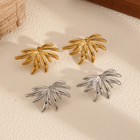 Sunflower Stud Earrings 18K Gold Plated Stainless Steel Radial Flower Design Elegant High Polished Fashion For Women
