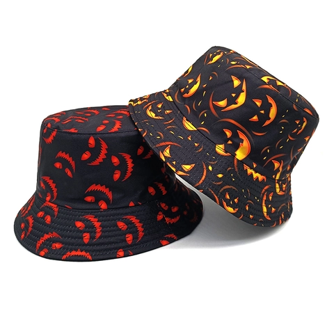 Halloween Bucket Hat Polyester Sun Protection Pumpkin Ghost Print Party Streetwear For Men Women