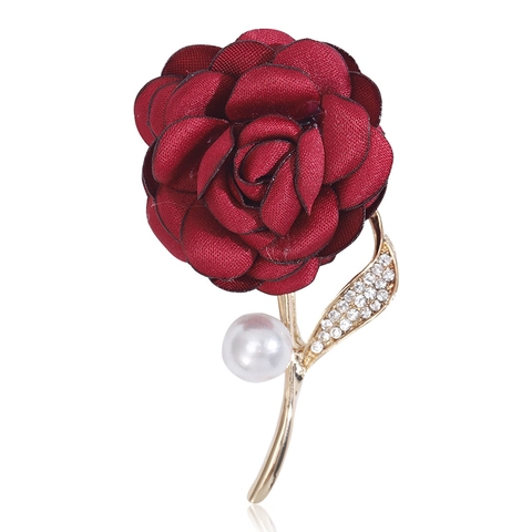 Elegante Spilla a Forma di Rosa in Tessuto Con Perla Artificiale Strass Lega Floreale per Donna Accessorio Matrimonio
