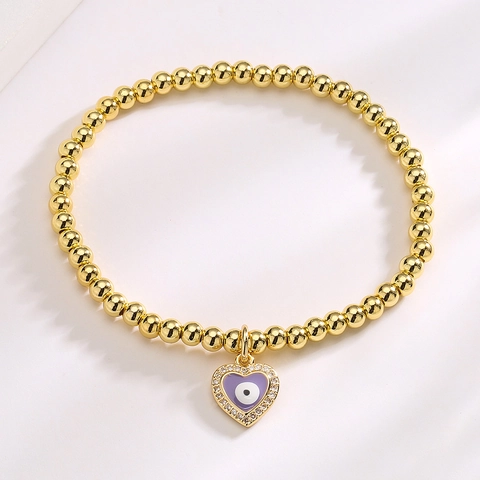 Heart Evil Eye Beaded Bracelet Gold Plated Copper Zircon Enamel Protection Bohemian Jewelry For Women