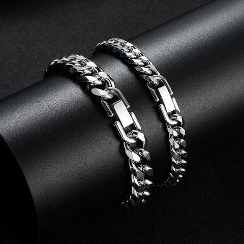 Pulsera De Cadena Cubana Para Hombre Acero Inoxidable Pulido Brillante Gruesa Joyería De Moda