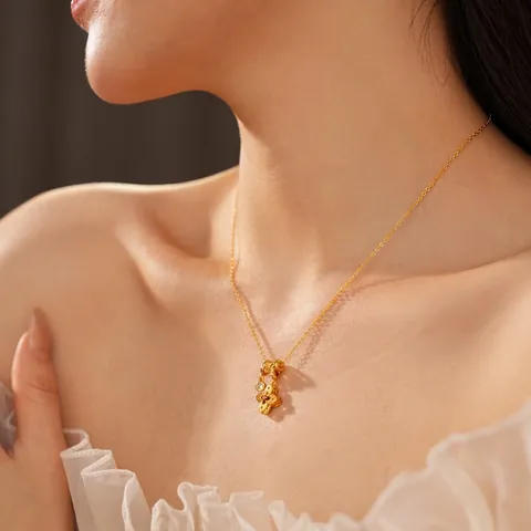 Collana Con Pendente A Quadrifoglio Cavo Rame Placcato Oro 18K Zircone Gioielli Eleganti Per Donna