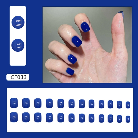 Women's Royal Blue Short Square Press On Nails High Gloss Mirror Finish Detachable Solid Color Fake Nails For Manicure Fashion