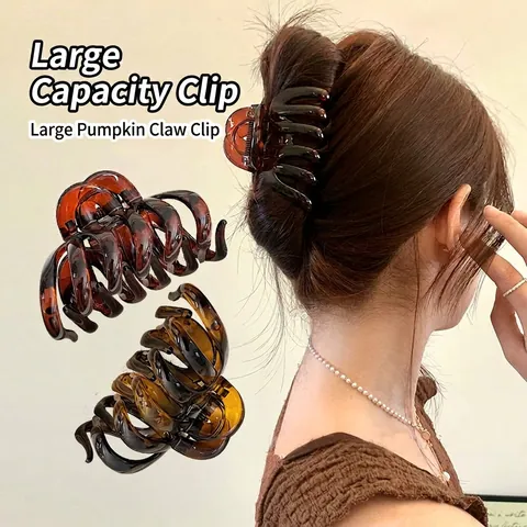 Pinzas Grandes Para El Cabello Forma De Calabaza Plástico Resina Agarre Fuerte Elegante Pinza De Tiburón Para Cabello Grueso Mujeres Estilo Minimalista