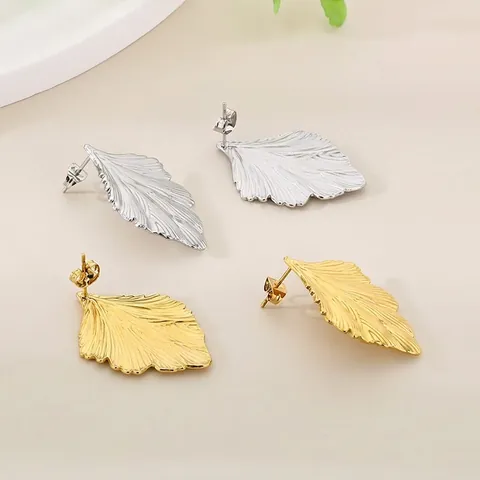 Blatt Ohrstecker Edelstahl Texturiert Geometrisch Natur Inspiriert Eleganter Schmuck Für Damen Leicht Mode