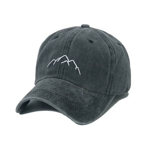 Mountain Embroidery Washed Cotton Baseball Cap Vintage Distressed Dad Hat Adjustable Outdoor Sun Protection Unisex