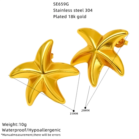 Stainless Steel Stud Earrings 18K Gold Plated Starfish Heart Geometric Waterproof Hypoallergenic Jewelry For Women