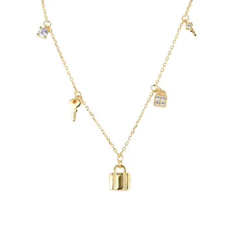 Collar De Plata De Ley 925 Con Colgante De Candado Y Llave Para Mujer Joyería Elegante De Cadena De Clavícula Con Circonia Galvanizada