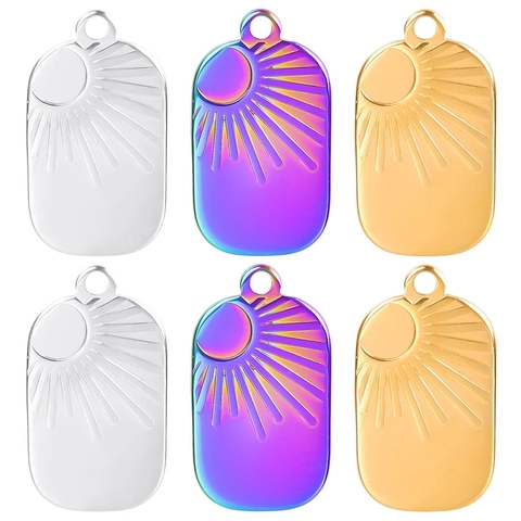Collana con Pendente Rettangolare Sole Luna in Acciaio Inossidabile Stile Hip Hop Western Galvanizzato Fai da Te Accessori Gioielli