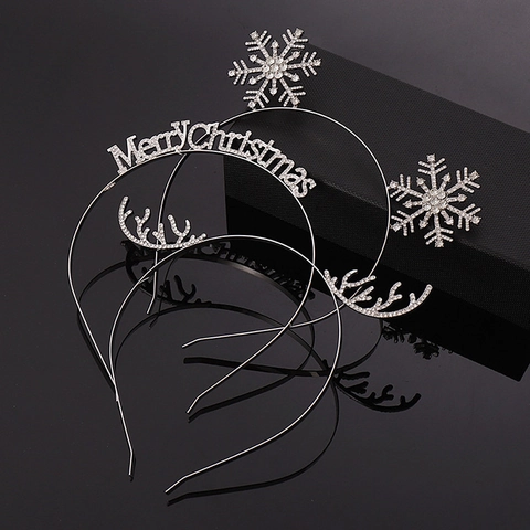 Serre-Tête Noël Strass Alliage Bois De Cerf Flocon De Neige Merry Christmas Accessoire Cheveux Fête Femmes Filles