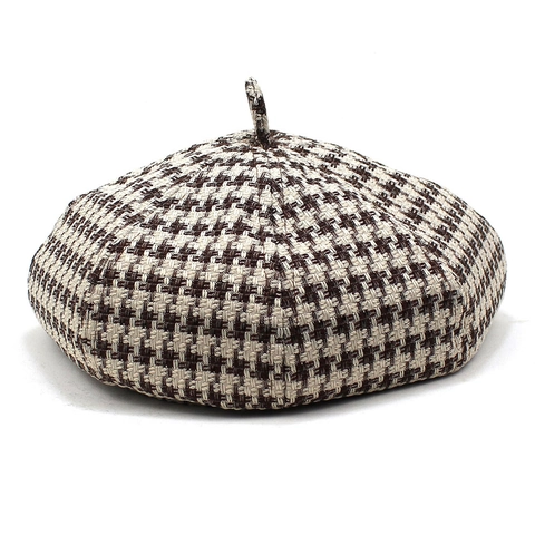 Hahnentritt Baskenmütze Damen Baumwolle Polyester Vintage Octagonal Newsboy Cap Warm Lässig Outdoor Reisen Modeaccessoire