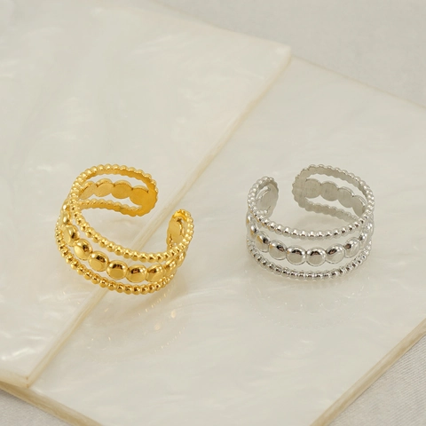 Anillo Abierto Capas Múltiples Acero Inoxidable Hueco Geométrico Perla Milgrain Ajustable Joyería Moda Para Mujeres