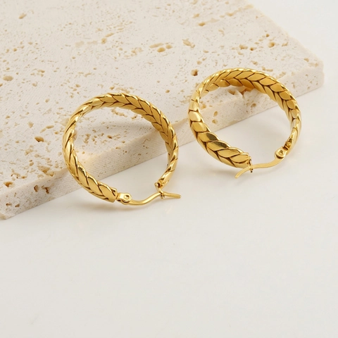 Weizenähre Creolen Edelstahl 18K Vergoldet Gewebte Textur Mode Schmuck Für Frauen