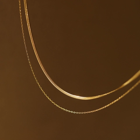 Collana Minimalista a Doppio Strato a Lisca di Pesce Placcata Oro 18K Acciaio al Titanio Gioielli da Donna per Ogni Giorno