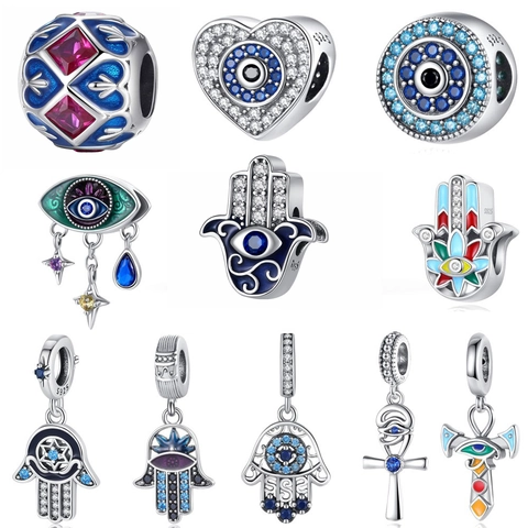 Böser Blick Hamsa Hand Charms Perlen Blau Zirkon Emaille DIY Schmuck Zubehör Für Armband Herstellung