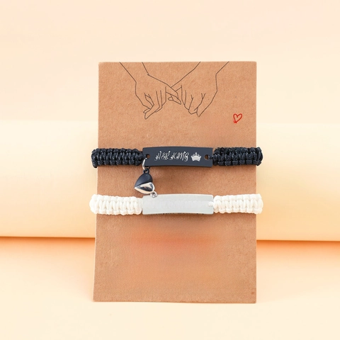 Magnetische Herz Paar Armbänder Edelstahl Her King His Queen Krone Geflochtenes Seil Verstellbar Schmuck Geschenk