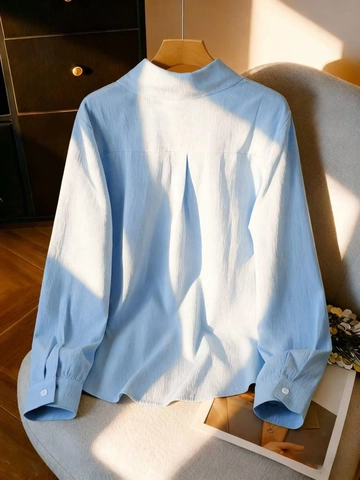 Women Blouse Shirt Long Sleeve Crinkle Texture Solid Color Button Down Casual Loose Pocket Lapel Tops