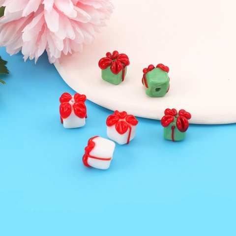 Handgemaakte Lampwork Glazen Kralen Kerstcadeau Doos Vorm Strik Losse Kralen Voor Het Maken Van DIY Sieraden