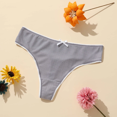 String Pour Femme Culotte Côtelée Respirante Taille Basse Sous-Vêtements Avec Nœud Décoratif