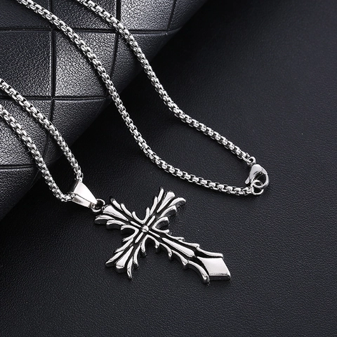 Collana Con Ciondolo A Croce Di Spine Gotica Retrò Acciaio Inossidabile Catena Lunga Gioielli Hip Hop Uomo Donna