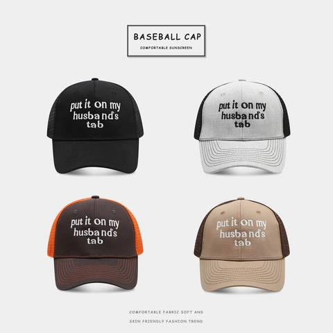 Retro Unisex Mesh Trucker Hat Breathable Slogan Embroidery Baseball Cap Contrast Color Adjustable Outdoor Sun Hat