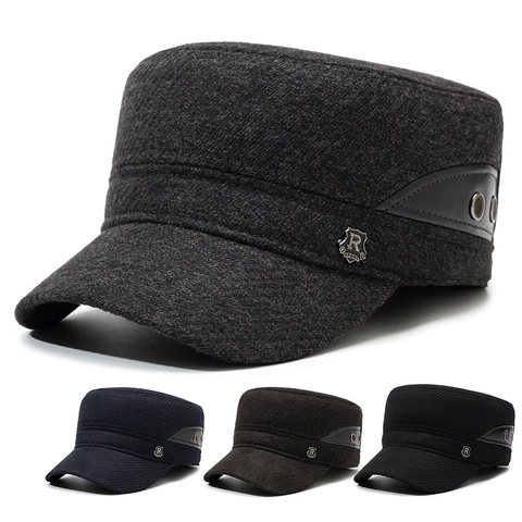 Gorra De Cadete De Lana De Invierno Para Hombre Cálida Resistente Al Viento Militar Gorra Plana Con Protección Oídos Ajustable Exterior