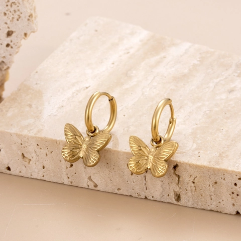 Lussuosi Orecchini a Pendente in Acciaio Inossidabile a Forma di Cuore Farfalla Stella Perla Artificiale Oro Strass per Donna