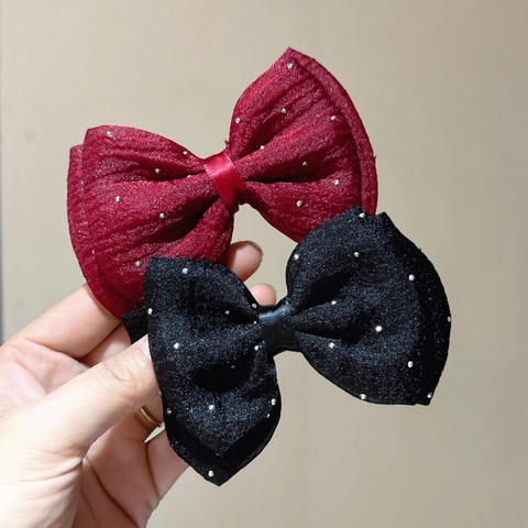 Mesh Bowknot Hair Clip With Silver Glitter Double Layer Barrette For Women Girls Sparkly Elegant