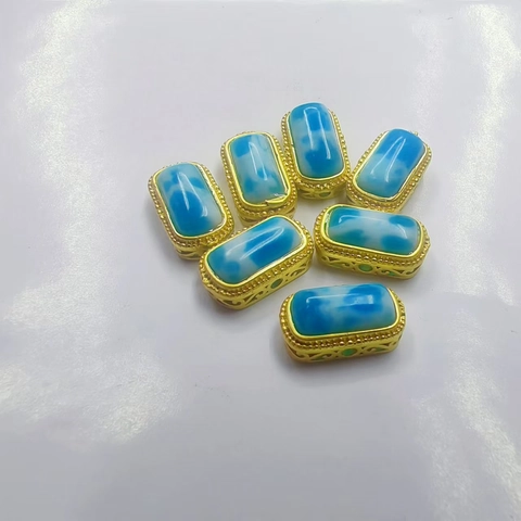 Ciondoli Rettangolari In Rame Dorato Con Pietra Occhio Di Gatto Blu Perline Distanziatrici Per Creazione Di Gioielli Fai Da Te