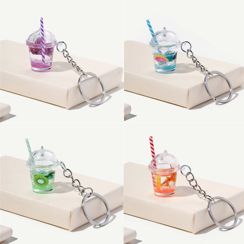 Portachiavi Mini Tazza Di Tè Alla Frutta Acrilico Resina Luminoso Al Buio Pendente Bevanda Simulazione Decorazione Borsa Novità