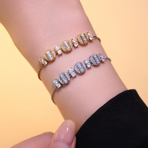 Elegante Geometrische Zirkonia Armband Voor Dames Roestvrij Staal Kristal Glinsterend Ingelegd Mode Sieraden Verstelbare Ketting