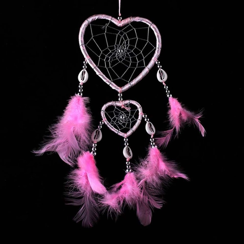 Heart Shaped Dreamcatcher Handmade Feather Shell Beads Indian Style Wall Hanging Home Decor Ornament Romantic Aesthetic